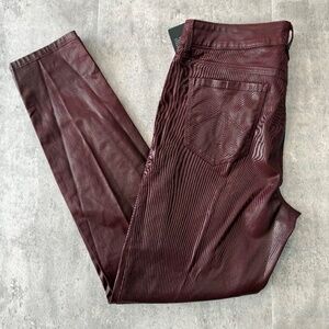 Level 99 Women's 11/12 Liza Lux Red Wax Coated Mid Rise Skinny Jeans Chic NWT